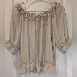 Violet & Claire New York Ruffle Blouse Off Shoulder Cream Boho Top Medium